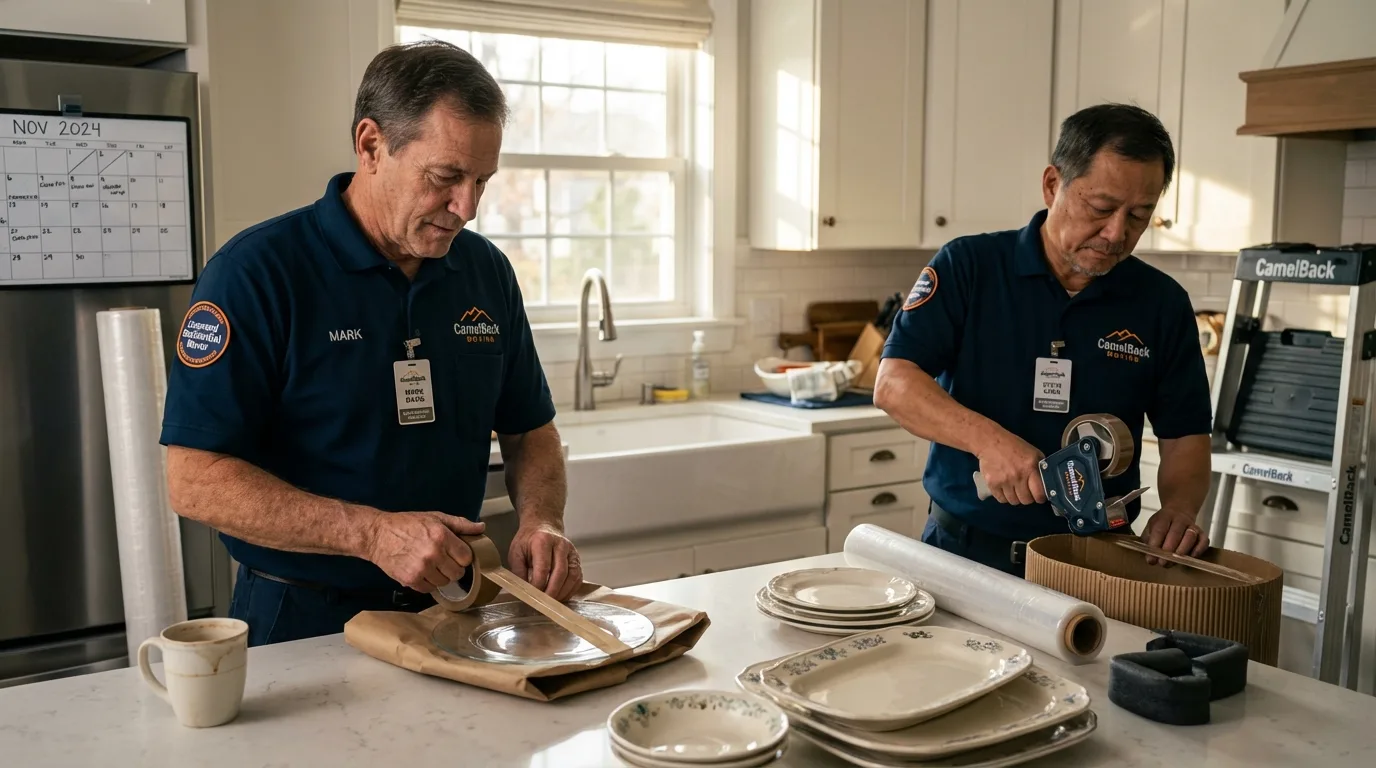 Professional crew packing kitchen dishware in Ocean Park, WA